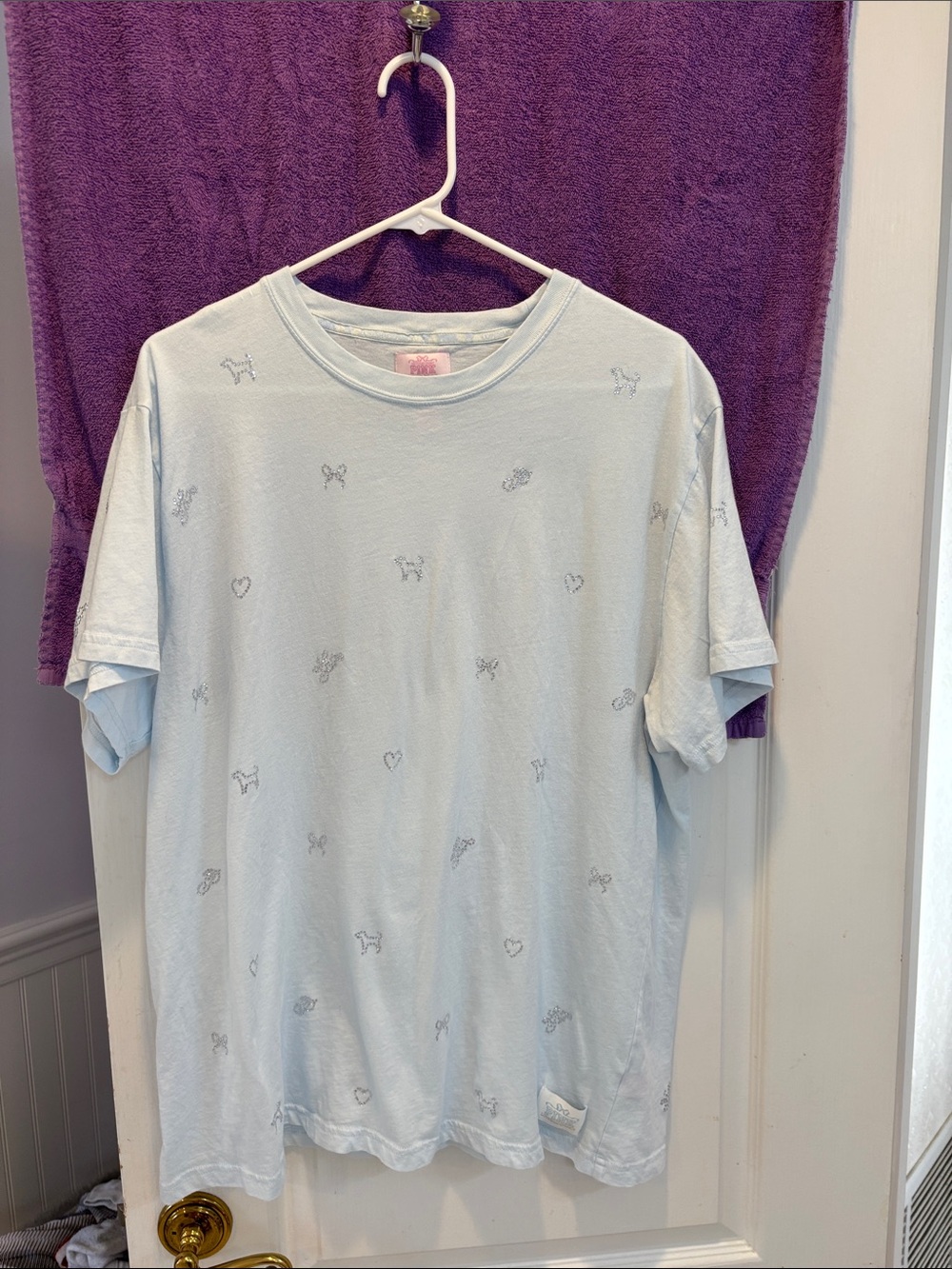 Light Blue Short Sleeve Tee with Crystal Embellishment